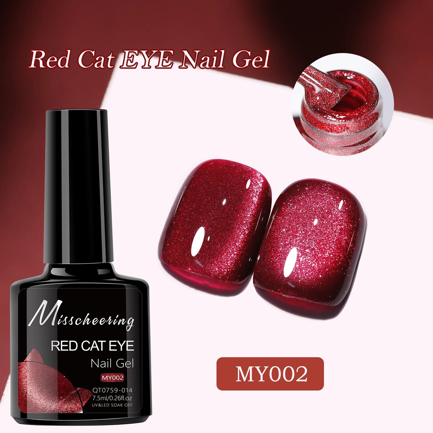 Red Cat Eye Gel Nail Polish Magnetic Glitter Holographic Red Ruby Christmas Polish Reflective Jelly Translucent UV Gel Manicure