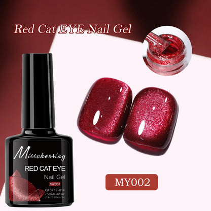 Red Cat Eye Gel Nail Polish Magnetic Glitter Holographic Red Ruby Christmas Polish Reflective Jelly Translucent UV Gel Manicure