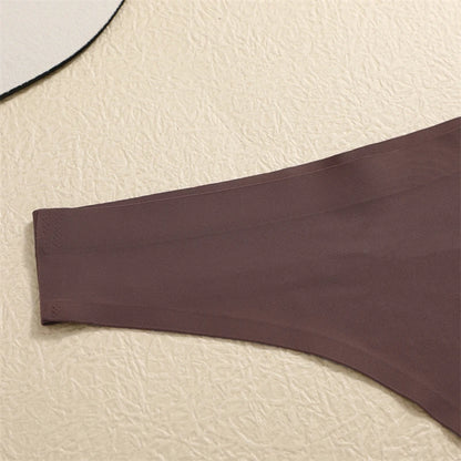 FINETOO 4PCS Silk Satin Seamless Underwear Low Waist Thongs Sexy Solid Color Bikini Underpants Female Stretch Intimates Lingerie