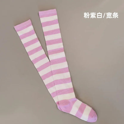 Dam Lolita Overknee Strumpor – Randiga Thigh High Cosplay, 25 Färgkombinationer One Size