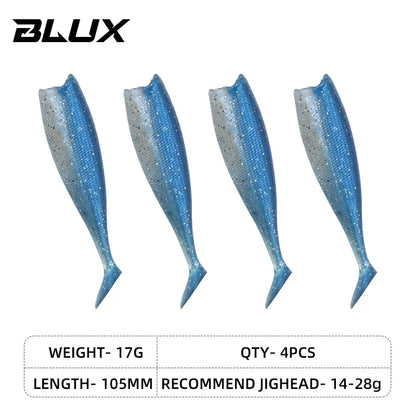 BLUX BLOD SHAD 80mm 105mm Soft Fishing Lure Jighead Black Tail Minnow Artificial Silicone Bait Saltwater Sea Bass Swimbait Gear