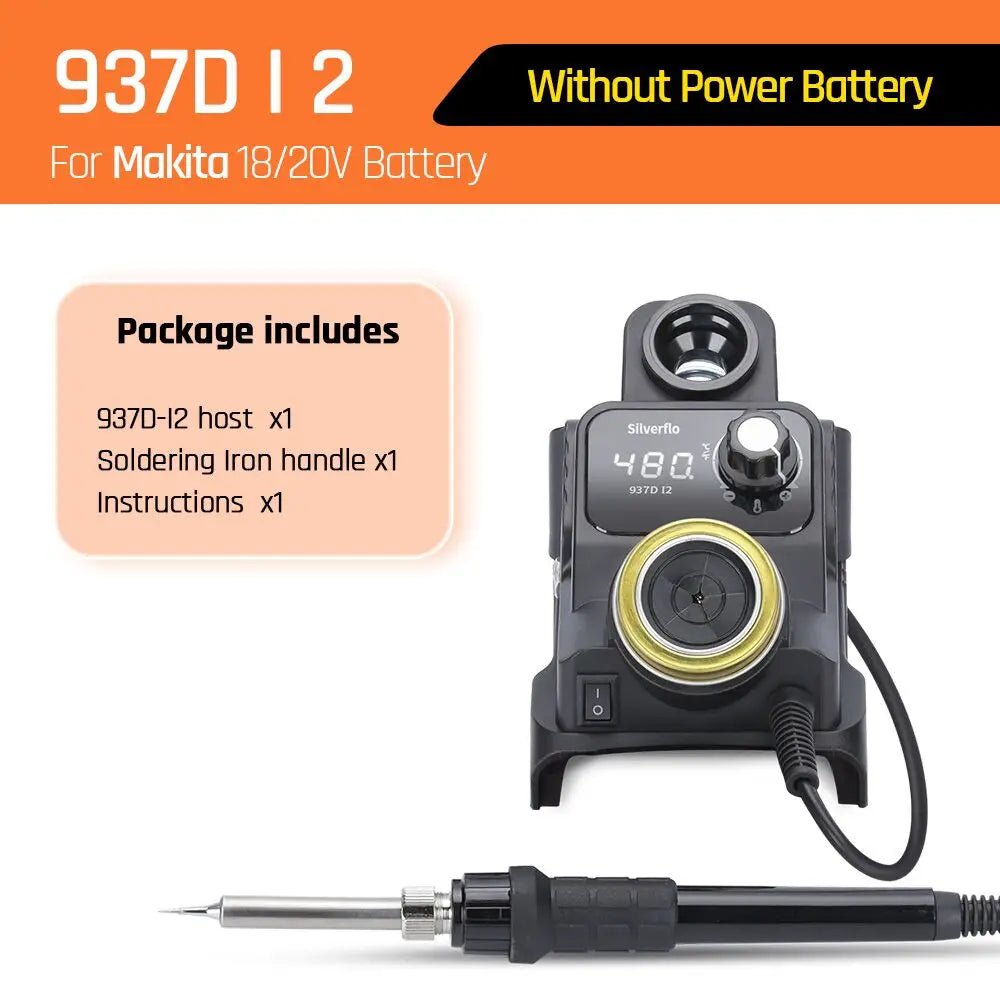 Silverflo 937DI Trådlös Löddstation – Portabel, 200–480°C, Kompatibel med DeWalt/Milwaukee/Makita 18–20V Batteri