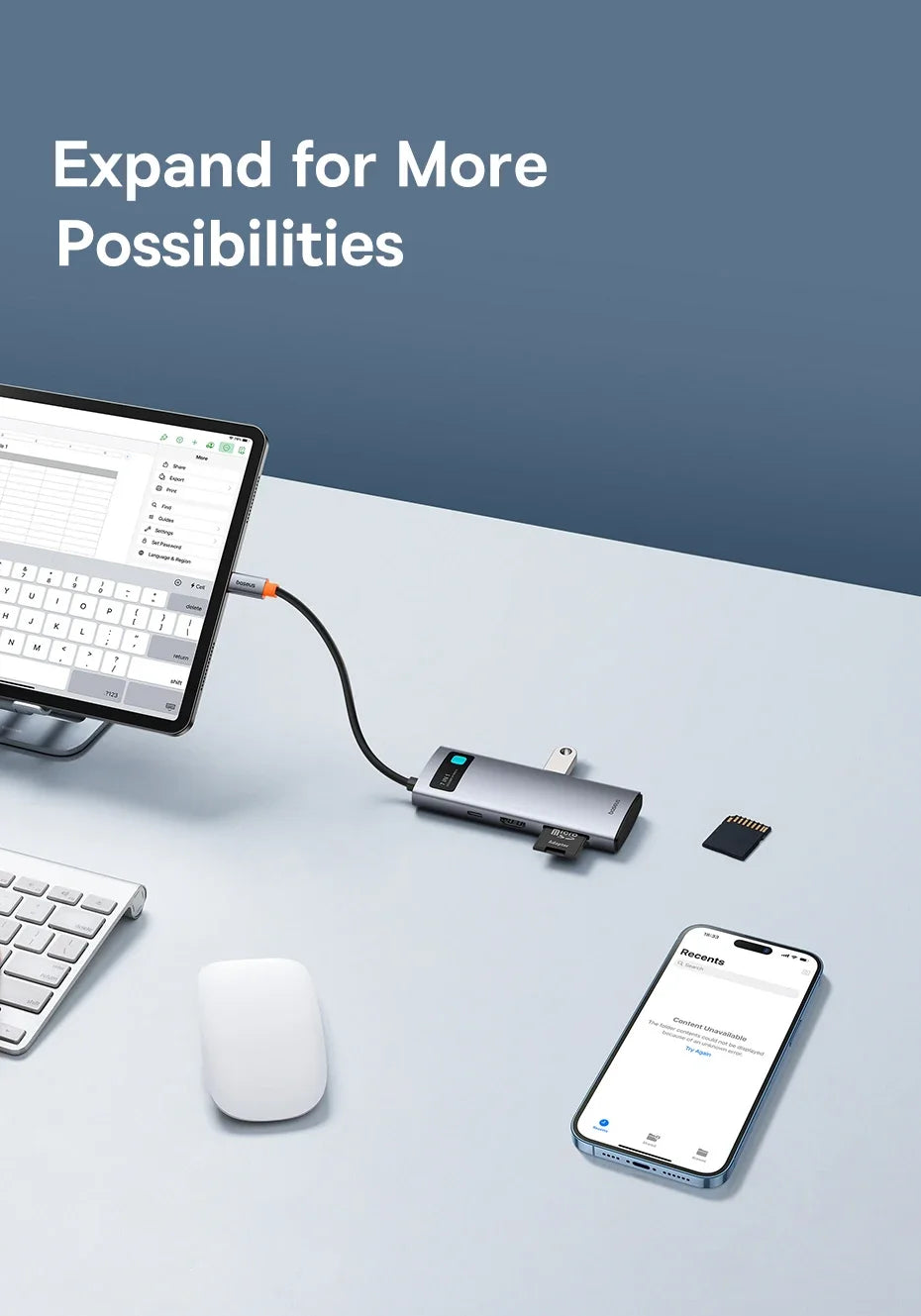 Baseus 7-in-1 Gen 2 USB C HUB 4K@60Hz HDMI 3* USB 3.0 PD 100W Type C Port SD/TF Card Reader for Macbook iPad M2 M1 Steam Deck