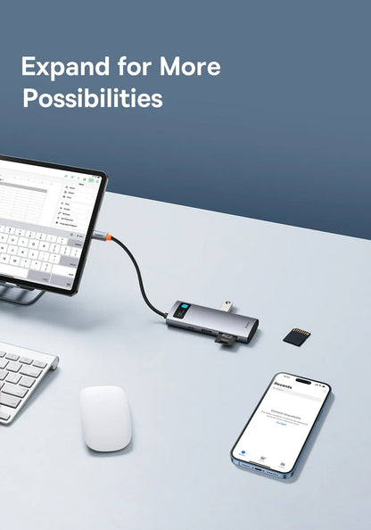 Baseus 7-in-1 Gen 2 USB C HUB 4K@60Hz HDMI 3* USB 3.0 PD 100W Type C Port SD/TF Card Reader for Macbook iPad M2 M1 Steam Deck