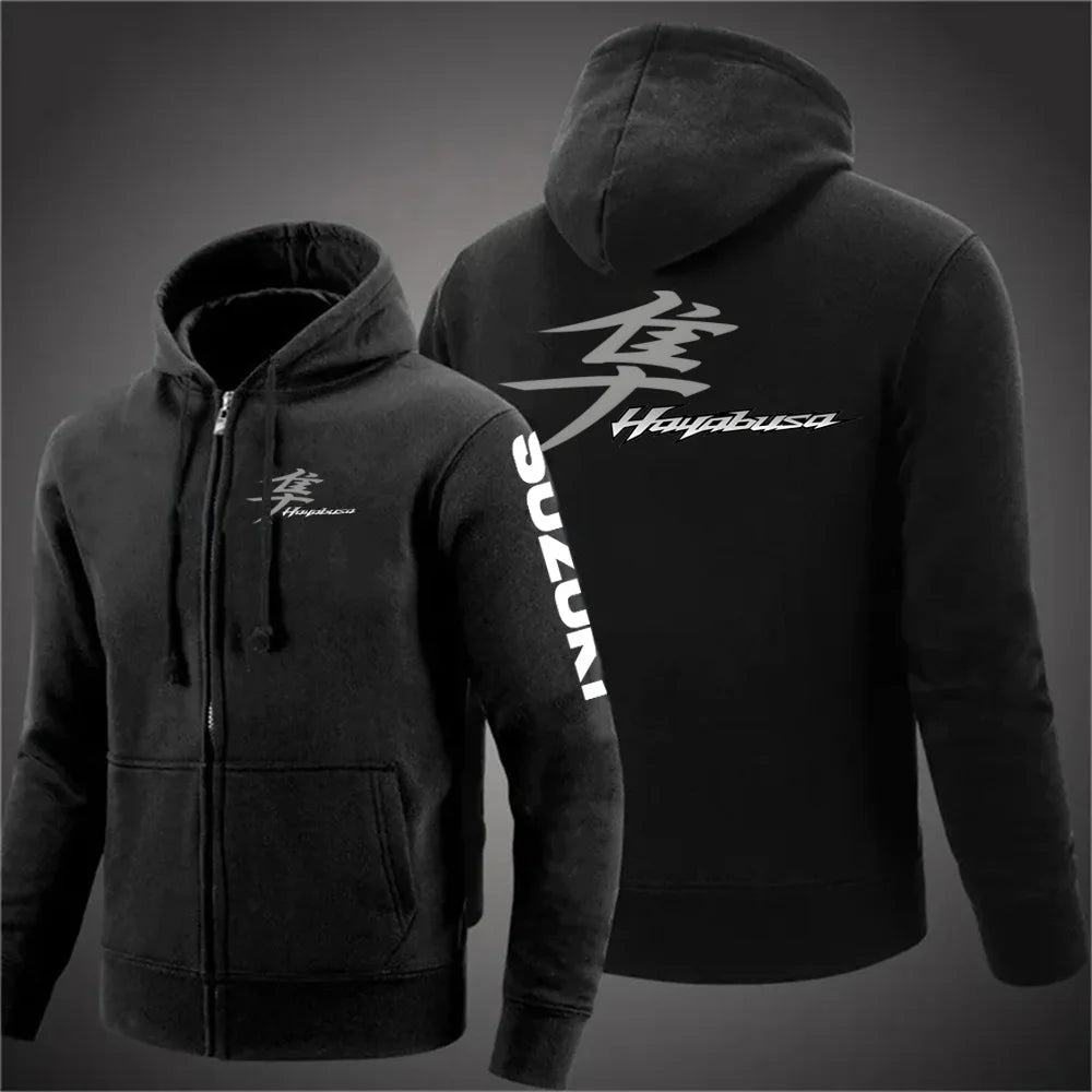 Suzuki Hayabusa Motorcykel Hoodie Herr – Dragkedja, Tryckt Logga, Vår & Höst