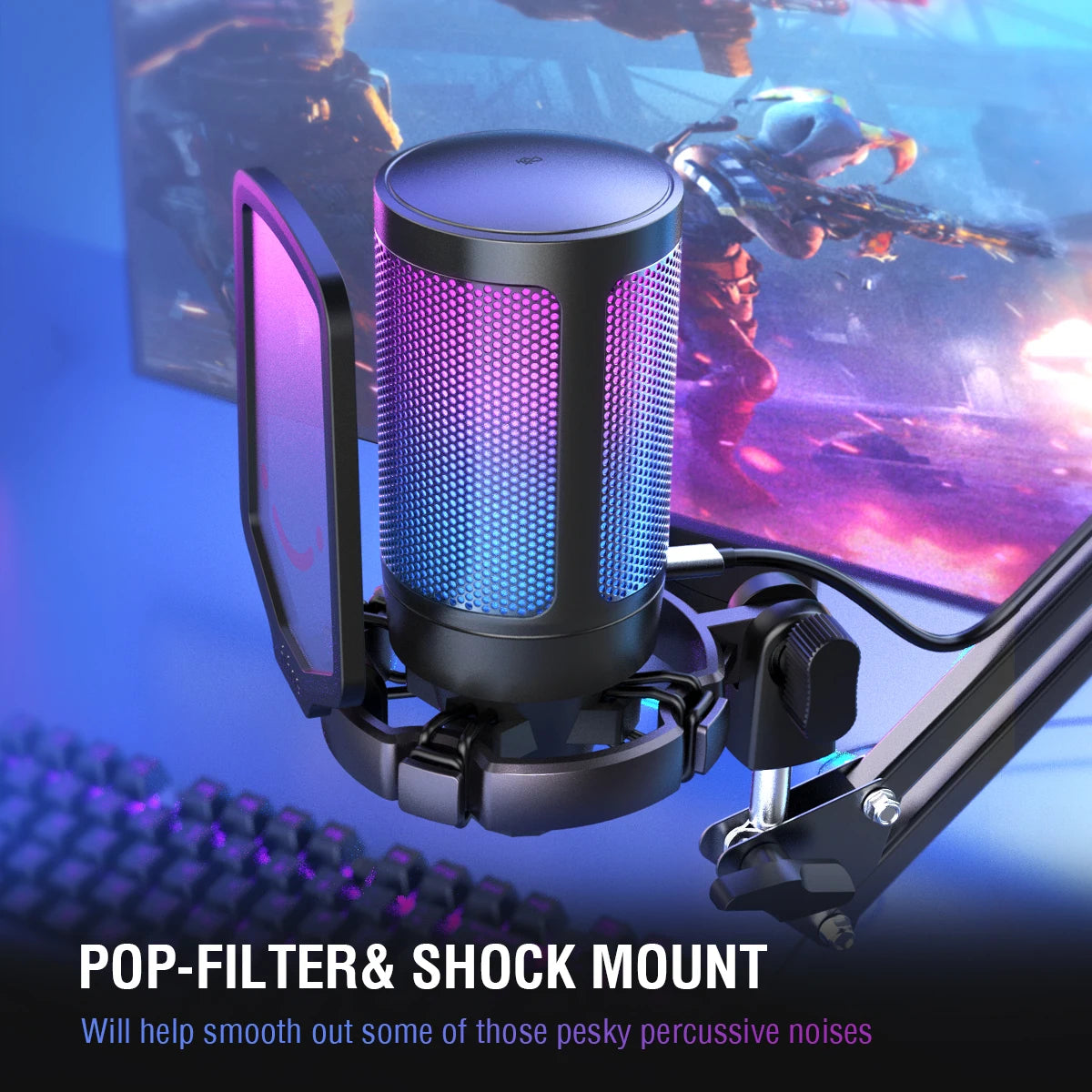 FIFINE USB Gaming Microphone,Condenser MIC with RGB,for PC PS4 PS5 MAC,Suit for Podcasters/Gamers/Influencers/Home Studio