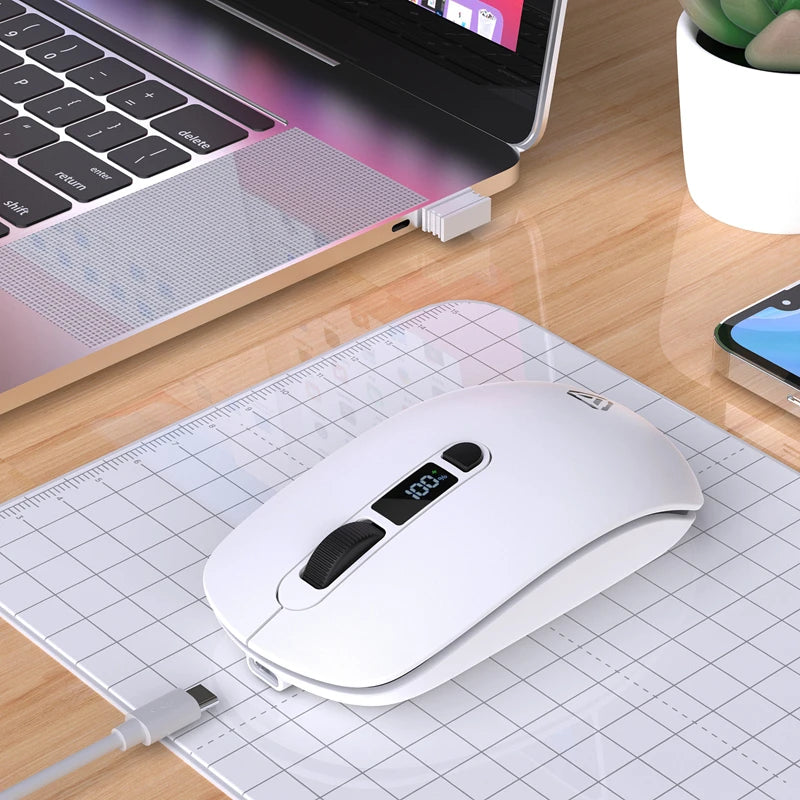 Trådlös Mus Bluetooth + 2,4G S201B – Smart Batteri-display Tyst Klick 3200 DPI USB-C Laddning Laptop PC 2026