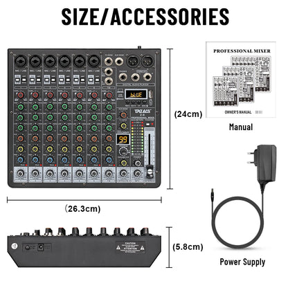 TKLBLS Z8 8 Channel Professional Mixer Bluetooth 48V 12V Battery Powered USB Studio Recording Live Show