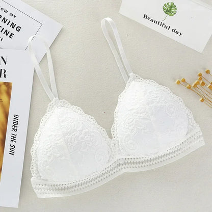 Women Sexy Lace Bra No Steel Ring Beauty Back Wrapped Chest Comfortable Deep V Brassiere Stretch Triangle Cup Padded Underwear