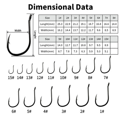 50PCS Single Circle Offset Fishing Hooks – High Carbon Steel Barbed for Carp Fly Fishing & Sea Tackle