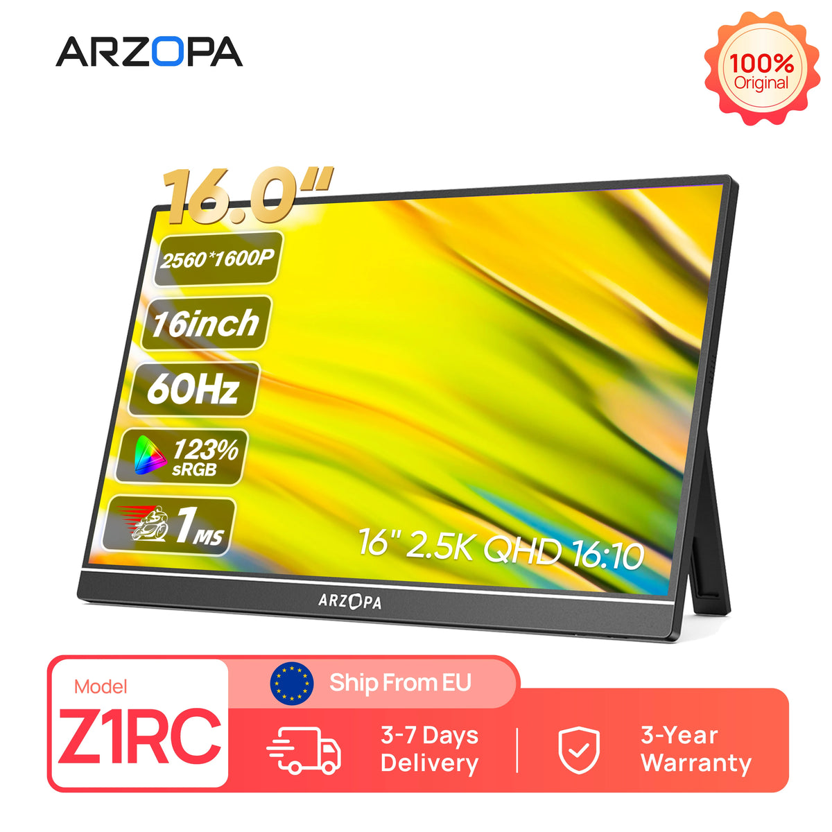 ARZOPA 16 inch 2K IPS Screen Mini Second Gaming Display Portable Monitor External Screen for MAC/Laptop/PC/Xbox/PS/Switch Z1RC