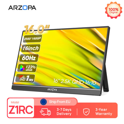 ARZOPA 16 inch 2K IPS Screen Mini Second Gaming Display Portable Monitor External Screen for MAC/Laptop/PC/Xbox/PS/Switch Z1RC