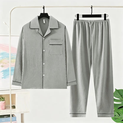 Herr Pyjamas Set Lyx Oversized – Långärmad Enfargad Mjuk Plus Size Höst 2026, 10 Färger L–5XL