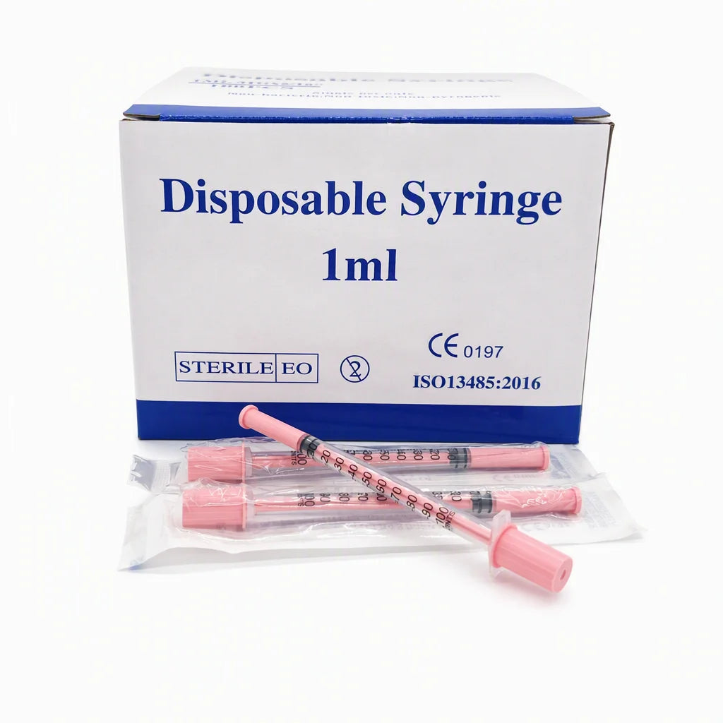 Rosa 1 ml insulinspruta med 30G/31G 8 mm nål, 100-pack