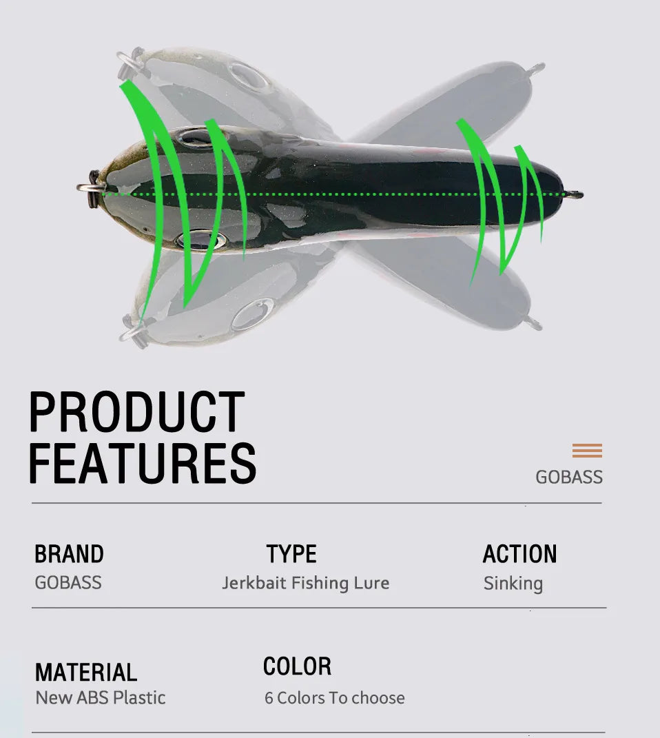 GOBASS Slider Jerkbait 6cm/8cm/10cm Slow Sinking Musky Wobbler Pike VIB Hard Bait Crankbait Plastic Fishing Lures Pesca Leurre