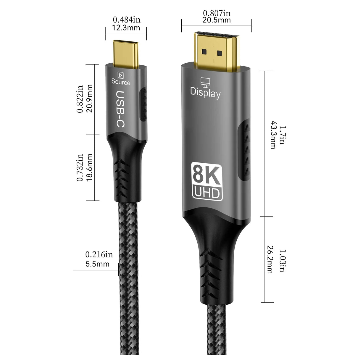 8K@60Hz 8K USB C to HDMI 2.1 Cable Adapter Type C to HDMI Cable for Thunderbolt 3 Compatible with MacBook Pro IPad pro Laptop
