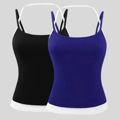 Dam Y2K Linne Crop Top – Sömlös Slim Camisole Fake Tvådelad Sportig Sommar, S–XXL