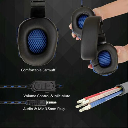 Occkic Gaming Headset 3,5mm CE – Over-Ear ABS/Läder Aktiv Brusreducering 120° Mikrofon PS4 PS5 Xbox PC 1,8m Röd Vit Blå