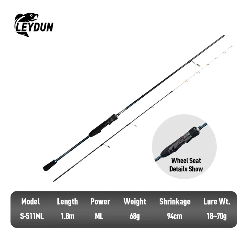 LEYDUN SHARKRY  Boat Tip Run Rod Pattern Squid Fishing Rod ML Solid Tip Ultra Light Carbon Reel seat FUJI Guide Spinning Rods