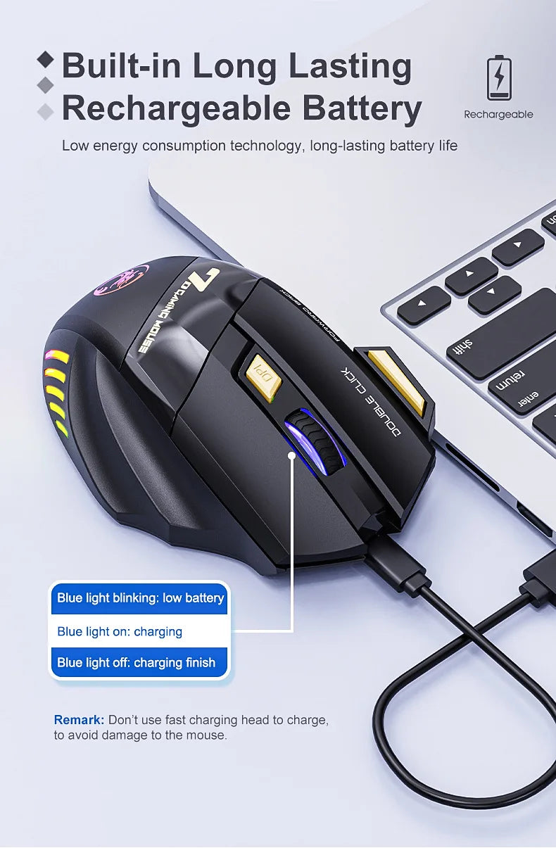 IMICE GW-X7 Wireless Gaming Mouse, 3200DPI Dual-Mode, 7 Programmable Keys, RGB Backlit Rechargeable