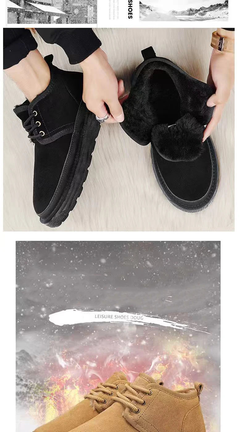 New Winter Snow Boots Men Plush Warm Men Boots Suede Leather Ankle Boot Comfortable Light Couple Cold Protection Sneakers