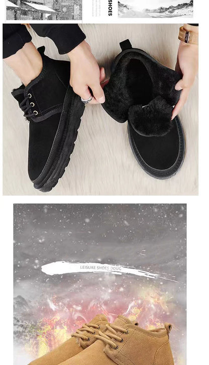 New Winter Snow Boots Men Plush Warm Men Boots Suede Leather Ankle Boot Comfortable Light Couple Cold Protection Sneakers
