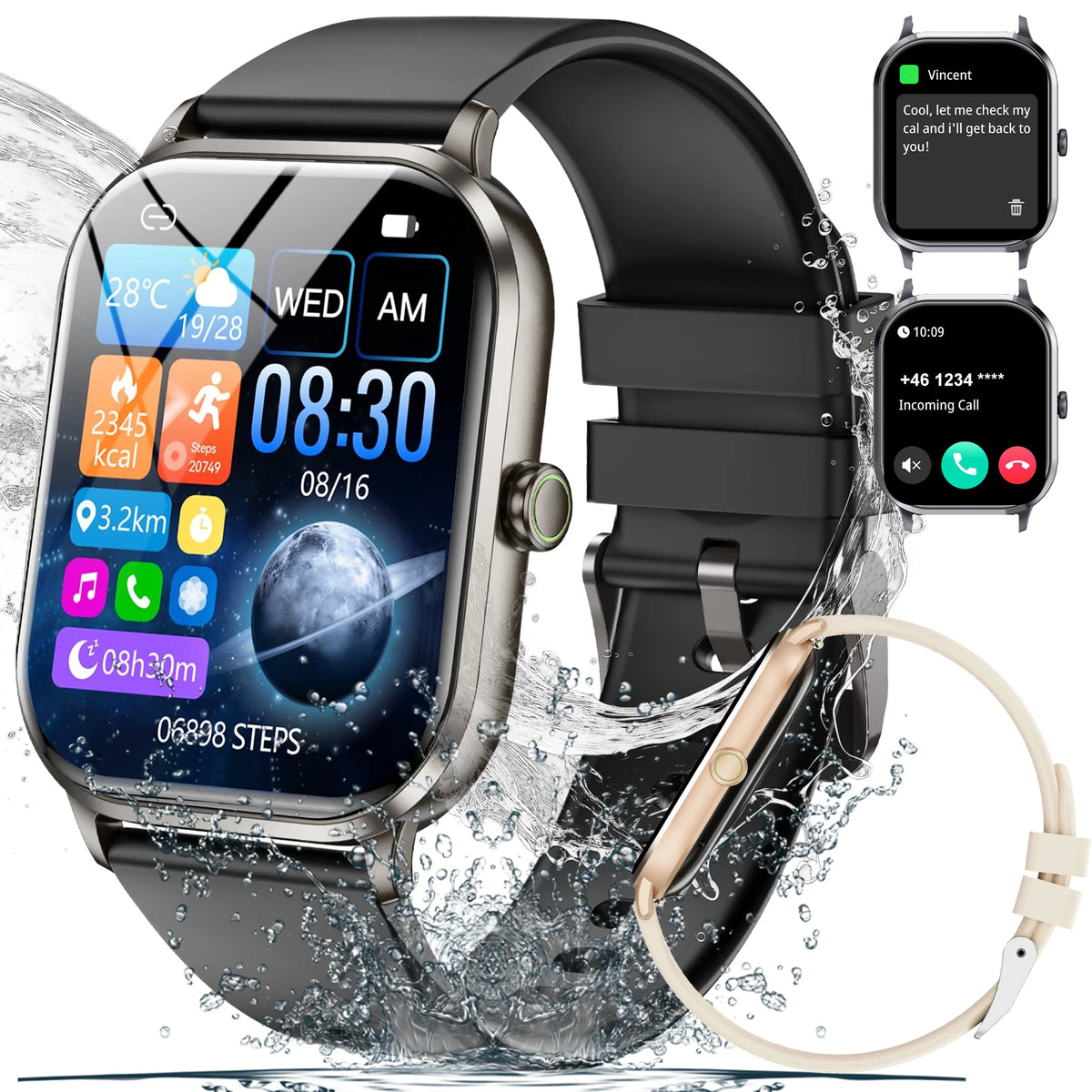 GAWSUG New Ultra thin Wireless Call SmartWatch Women Watches Men Sports Fitness Tracker Heart Rate Smartwatches For Android IOS