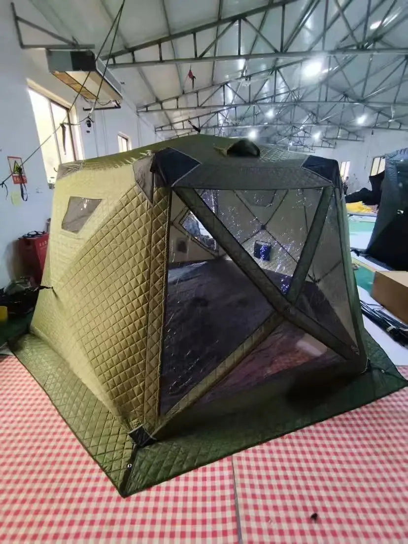 Fully Automatic Winter Ice Fishing Tent with Chimney Hole, Transparent Window, Quick Opening, Portable