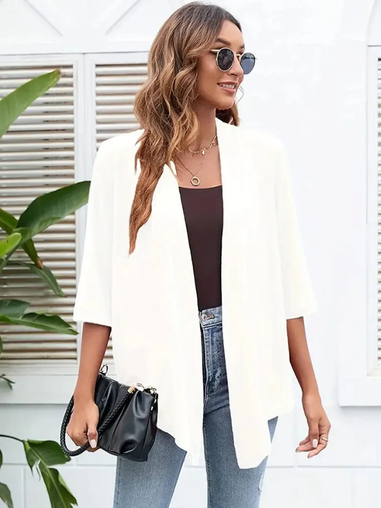 Dam Plus Size Lättviktig Öppen Kofta – Casual 3/4-ärm Mjuk Drapering Mångsidigt Vår/Sommar, 4 Färger 1XL–5XL
