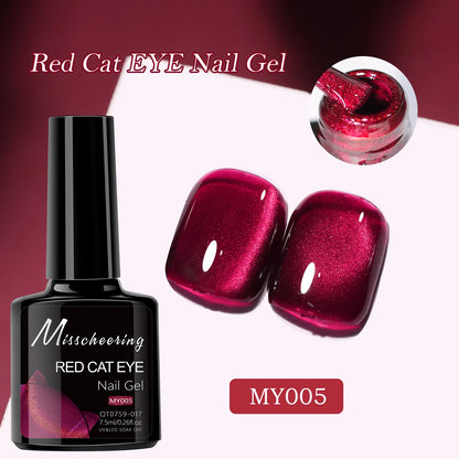 Red Cat Eye Gel Nail Polish Magnetic Glitter Holographic Red Ruby Christmas Polish Reflective Jelly Translucent UV Gel Manicure