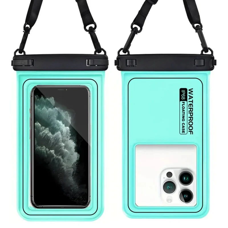 Flytande Vattentätt Mobilfodral med Crossbody-rem – Dubbelhake, Touchkänslig, 10 Färger, upp till 6,9"