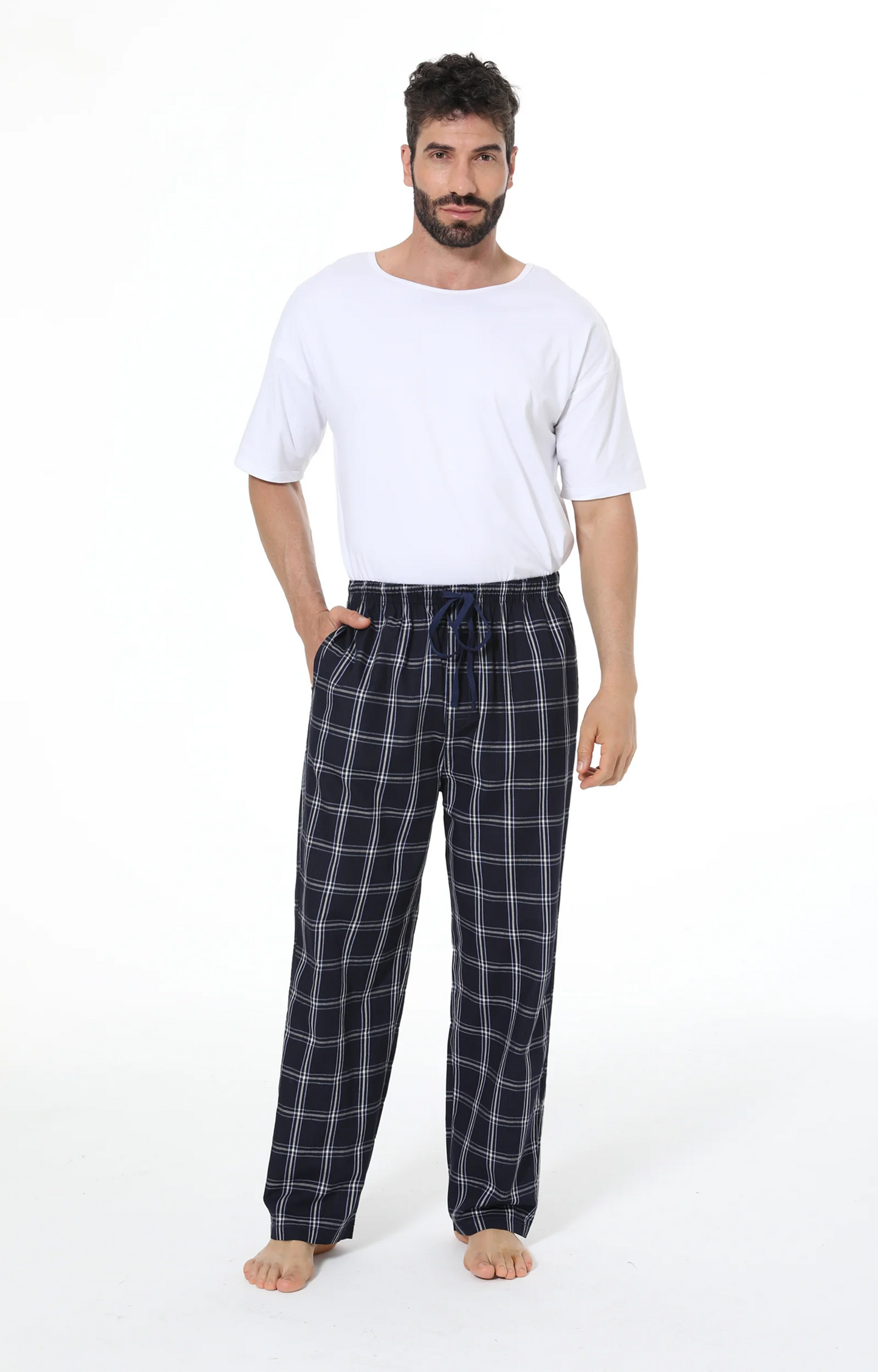 3pcs Men's Pajama Pants Autumn Simple Plaid Pattern Casual Cotton Sleepwear Trendy Elastic Waistband Home Pajama Bottoms
