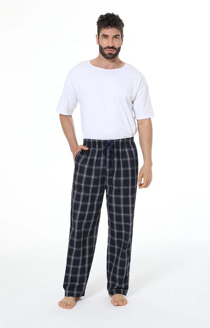 3pcs Men's Pajama Pants Autumn Simple Plaid Pattern Casual Cotton Sleepwear Trendy Elastic Waistband Home Pajama Bottoms
