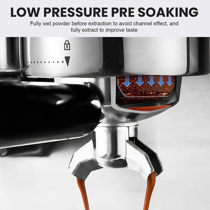 All-in-One Espresso Machine with Titanium Grinder, TFT Touchscreen, Pre-Infusion & Auto Milk Frother, Hot & Cold Brew, 8 Presets, Black/Silver