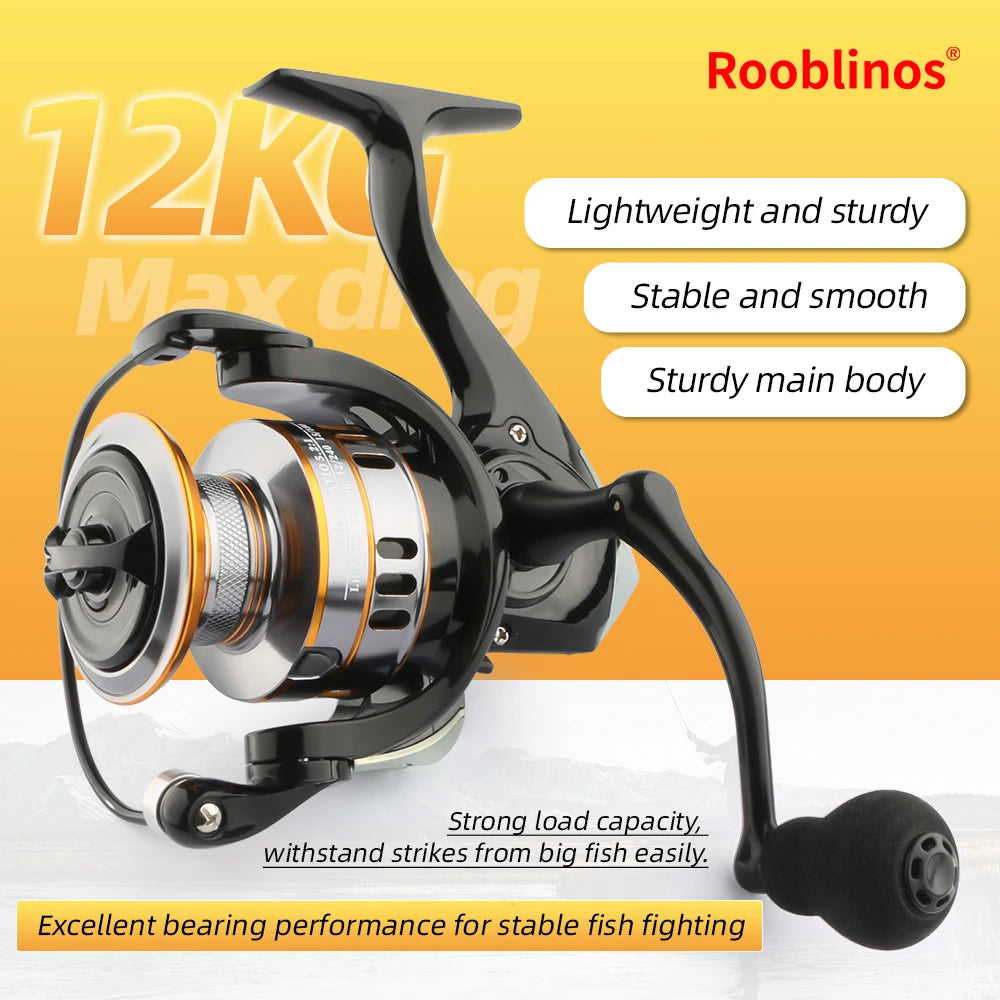 ROOBLINOS RY Spinningrulle 5.2:1 – Mjukt EVA-handtag Nylon Hav & Sötvatten, Storlek 1000–7000