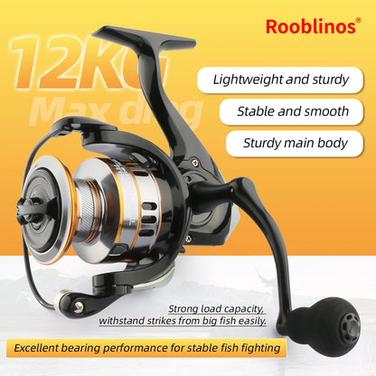 ROOBLINOS RY Spinningrulle 5.2:1 – Mjukt EVA-handtag Nylon Hav & Sötvatten, Storlek 1000–7000