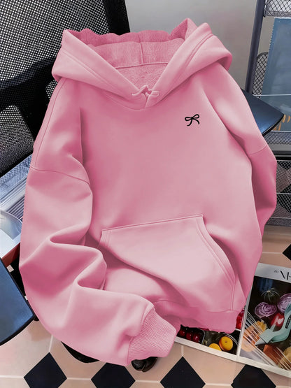 Bow print, urban street style autumn and winter warm hooded sweatshirt, suitable for both men and women in daily fashion