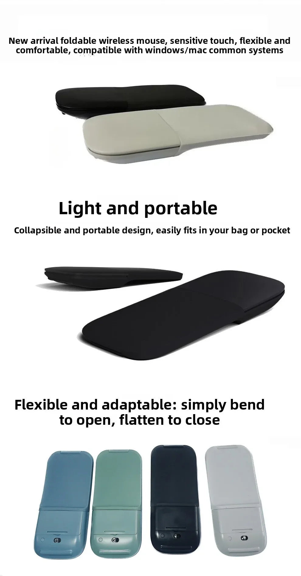 New Bluetooth 4.0 Folding Wireless Mouse Arc Touch Roller Computer Silent Mouse Ergonomic Slim Laser Mini Mice For Windows Ipad