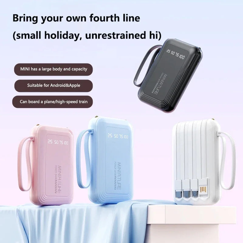 VIVO New 50000mAh Capacity Power Bank Fast Charging Mini 4 Cables Portable External Battery Type C For iPhone Samsung Android