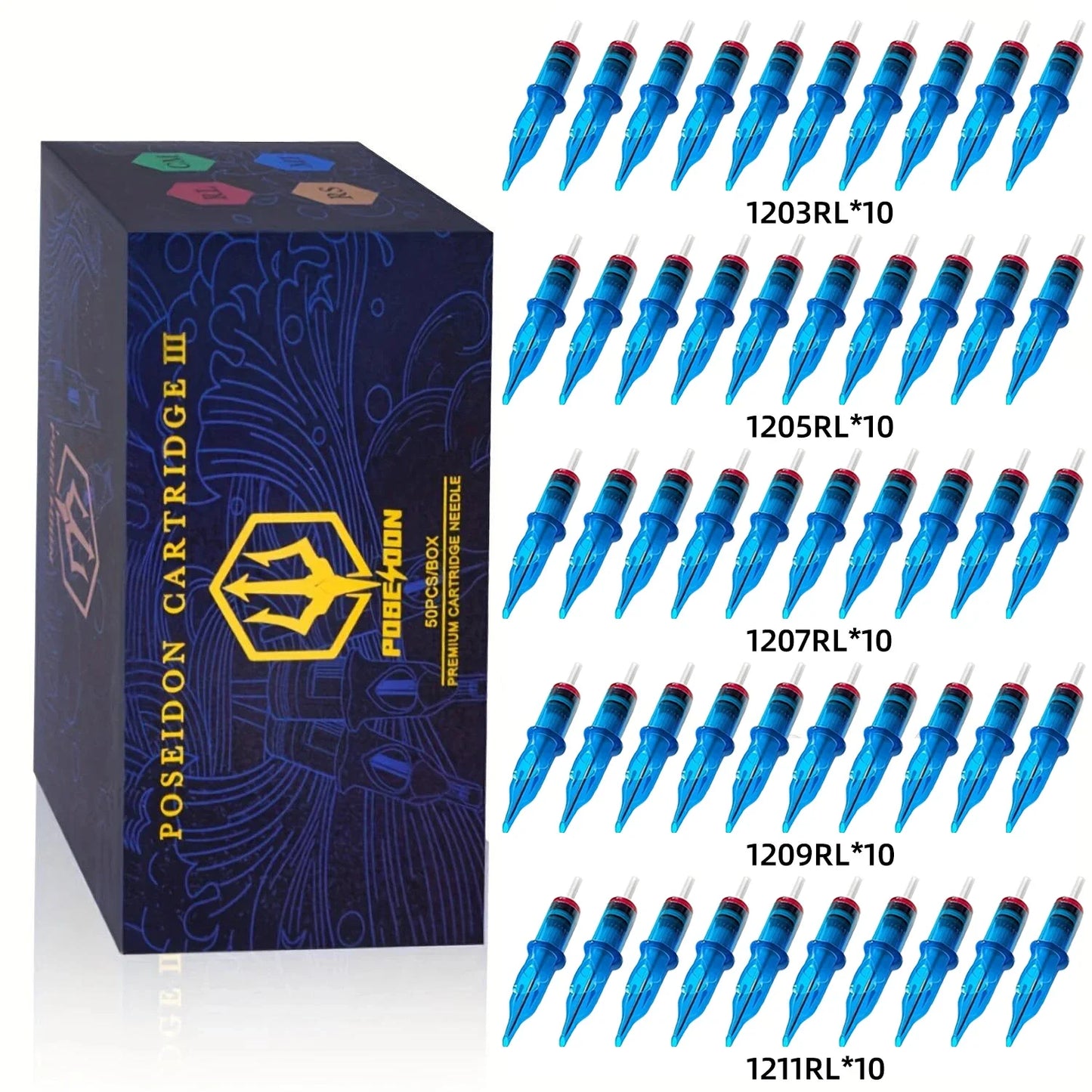 POSEIDON PRO MAX 50PCS Mixed Professional Tattoo Cartridge Needles with Membrane Safety Cartridges Disposable Tattoo Needle