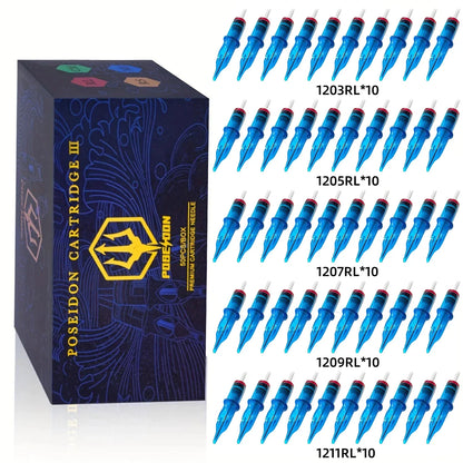 POSEIDON PRO MAX 50PCS Mixed Professional Tattoo Cartridge Needles with Membrane Safety Cartridges Disposable Tattoo Needle