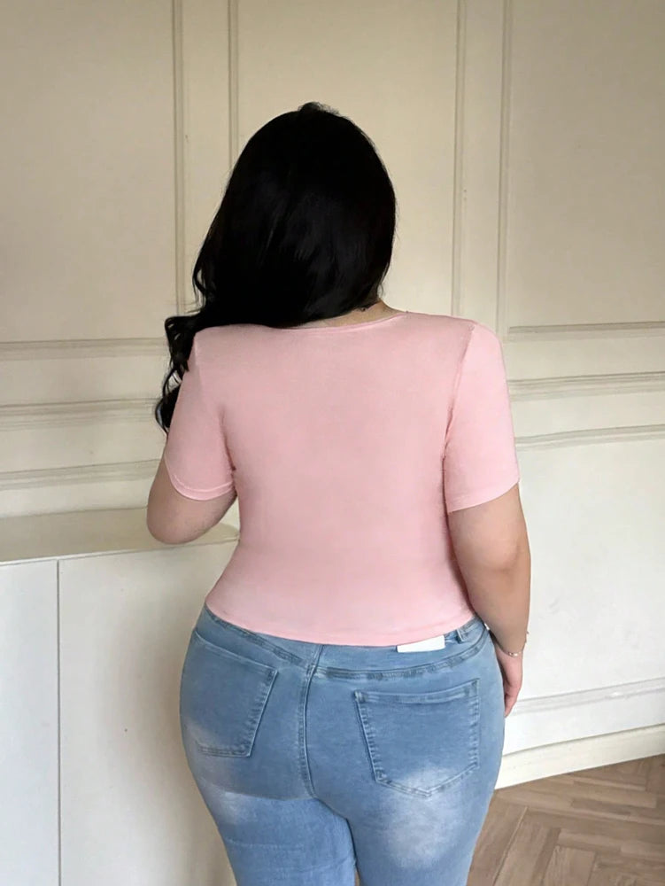 Plus Size, Fashion, Spring/Summer, Tie-front, Sexy, Seductive Style, T-shirt, Fitted, Slimming, Seductive Style