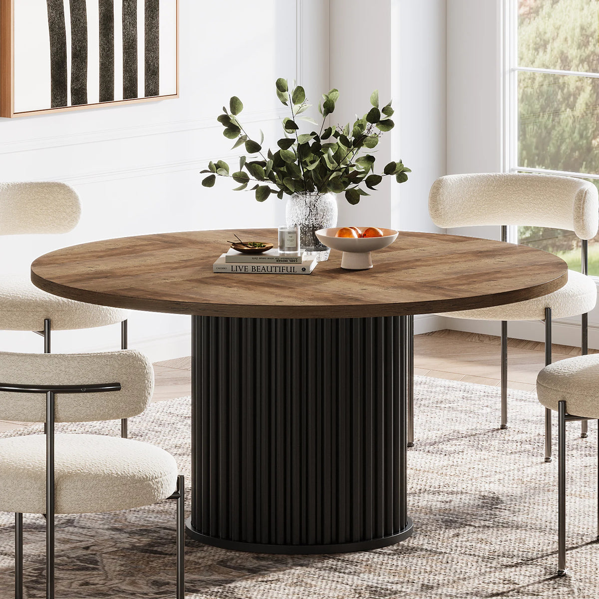 Tribesigns Svart Runt Matbord för 4-6 Personer, 120 cm