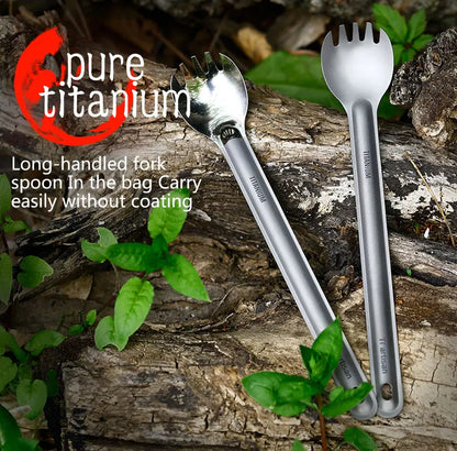 Tiartisan Titaniumsked & Spork – Ultralättviktig 15g, Långt Handtag, Frostad/Polerad, Camping