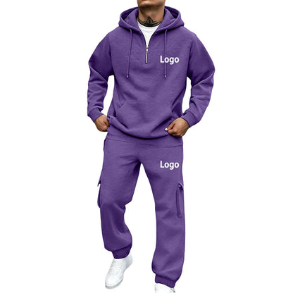 Customized Print Men Tracksuit 2 Pieces Half Zipper Athletic Hoodies Sweatpants Women Training Casual Running Jogging Suit Sets