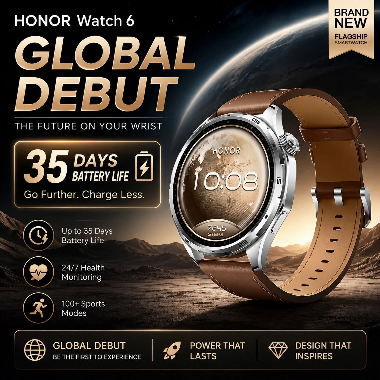 HONOR Watch 6 Smartklocka 2026 – 1,46" AMOLED, 35 Dagars Batteri, 5ATM+IP69, 120+ Sportlägen, EU-lager