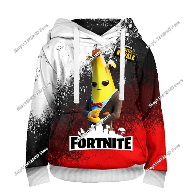 Fortnite Hoodie Barn & Vuxna – 3D-tryckt Animerad Pullover Polyester Casual Streetwear Storlek 110–160cm + Vuxenstorlekar