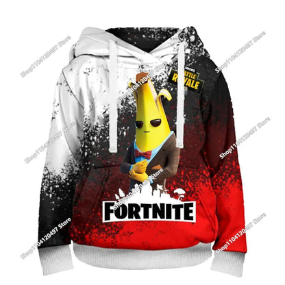 Fortnite Hoodie Barn & Vuxna – 3D-tryckt Animerad Pullover Polyester Casual Streetwear Storlek 110–160cm + Vuxenstorlekar