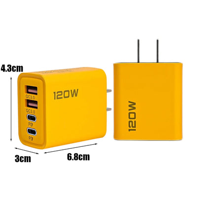 120W Väggladdare med 4 Portar – Dual USB-C PD och Dual USB-A QC 3.0, EU/US/UK-kontakt