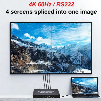 4K 60Hz 2x2 Video Wall Controller Multi Screen Splicing Processor 1x3 1x2 1x4 Office Meeting Monitor Mall 4 Channel TV Splicer